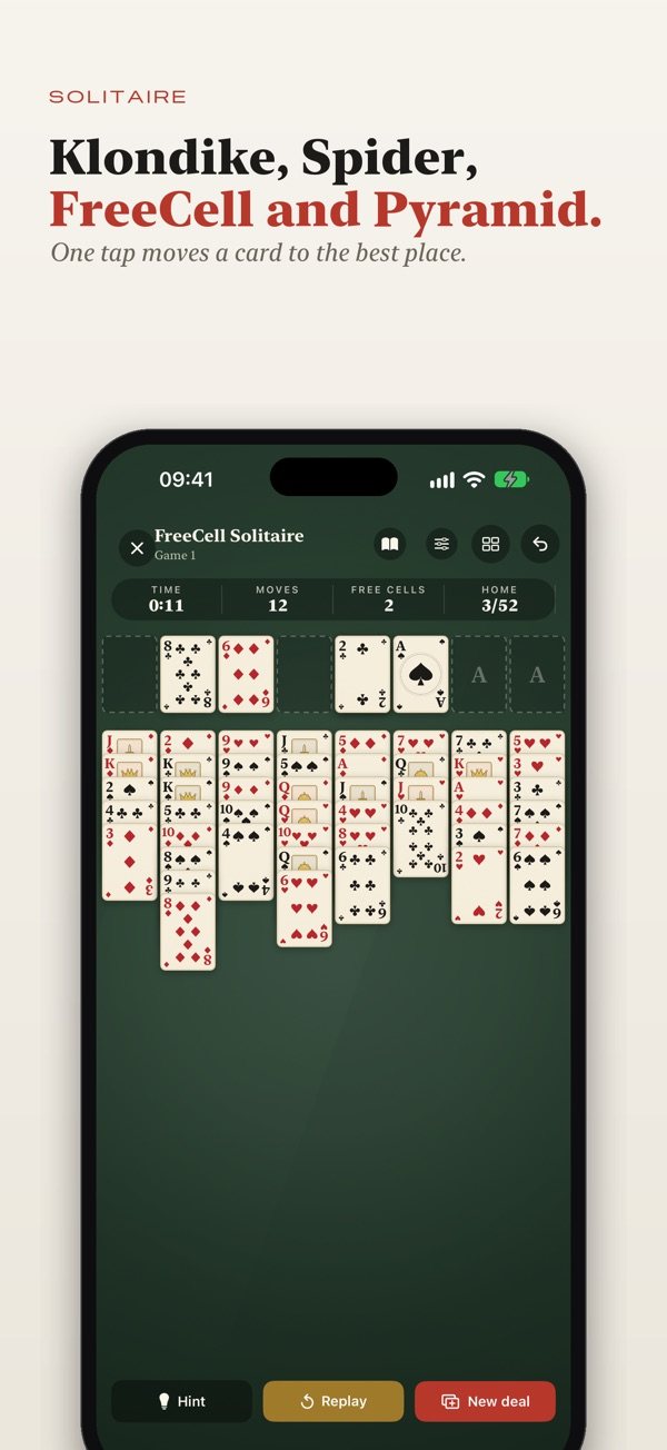 FreeCell Solitaire in Boardalo, with the new deck of cards