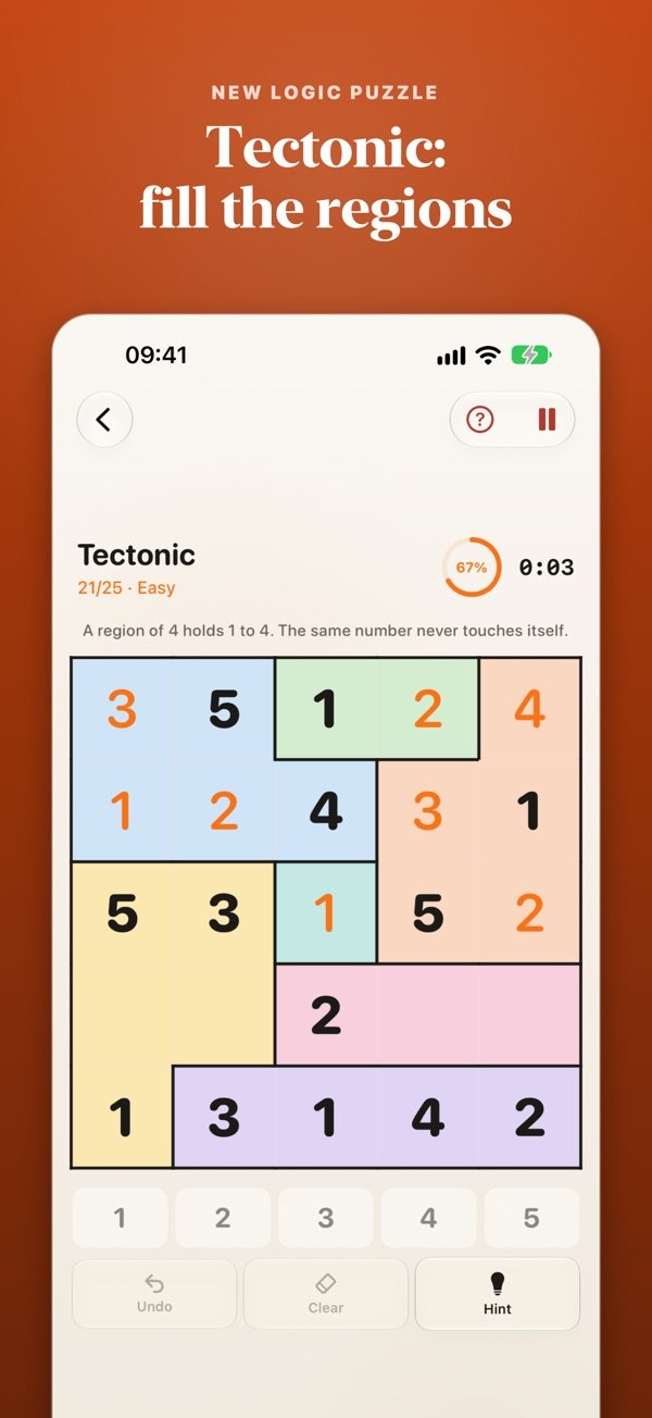 Tectonic, one of Numalo's new logic puzzles