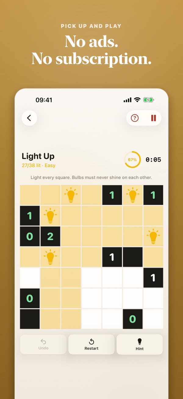 A Numalo Light Up puzzle in progress