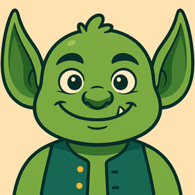 Bodge, a small green cartoon gremlin