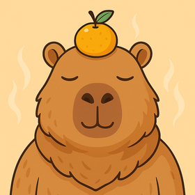 Master Yuzu, a serene cartoon capybara in a hot spring