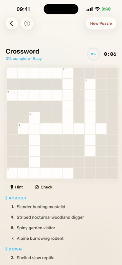 A Wordalo crossword with a clean newspaper-style grid